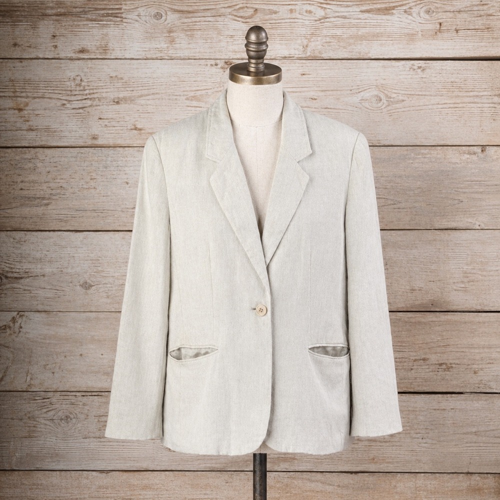 Vintage Talbots Blazer 6 100% Irish Linen Cream Beige Business Career Capsule